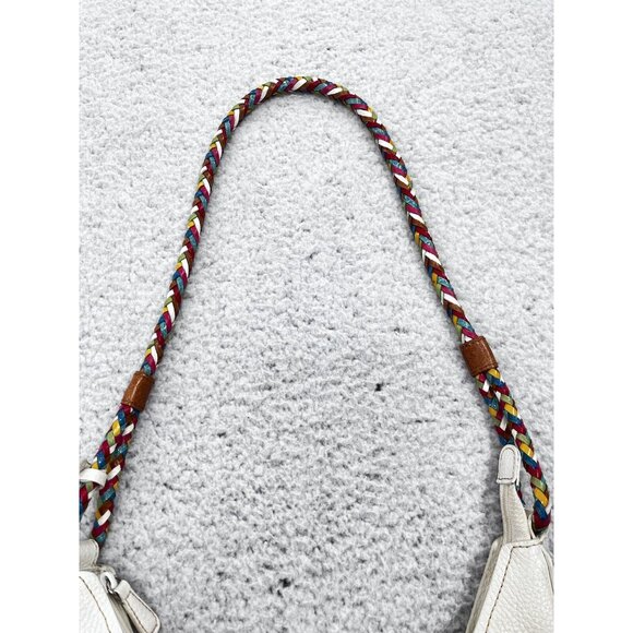 Brighton Purse Womens White Pebbled Leather Rainbow Braided Shoulder Boho Bag - Picture 2 of 14